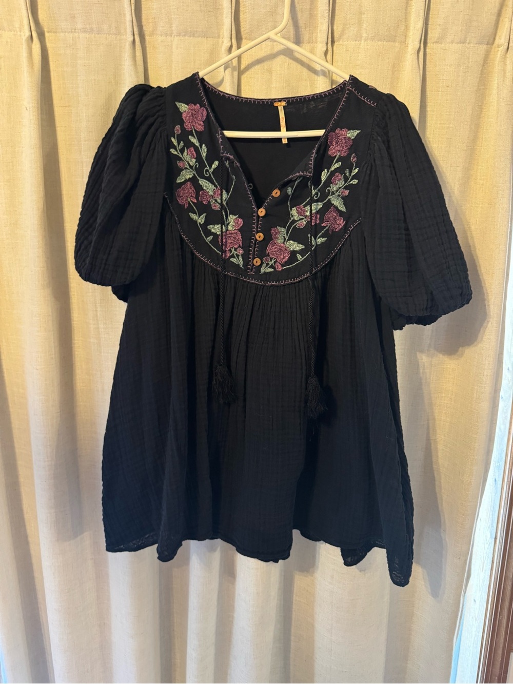 Free People Navy Mini Dress with Purple Floral Embroidery
